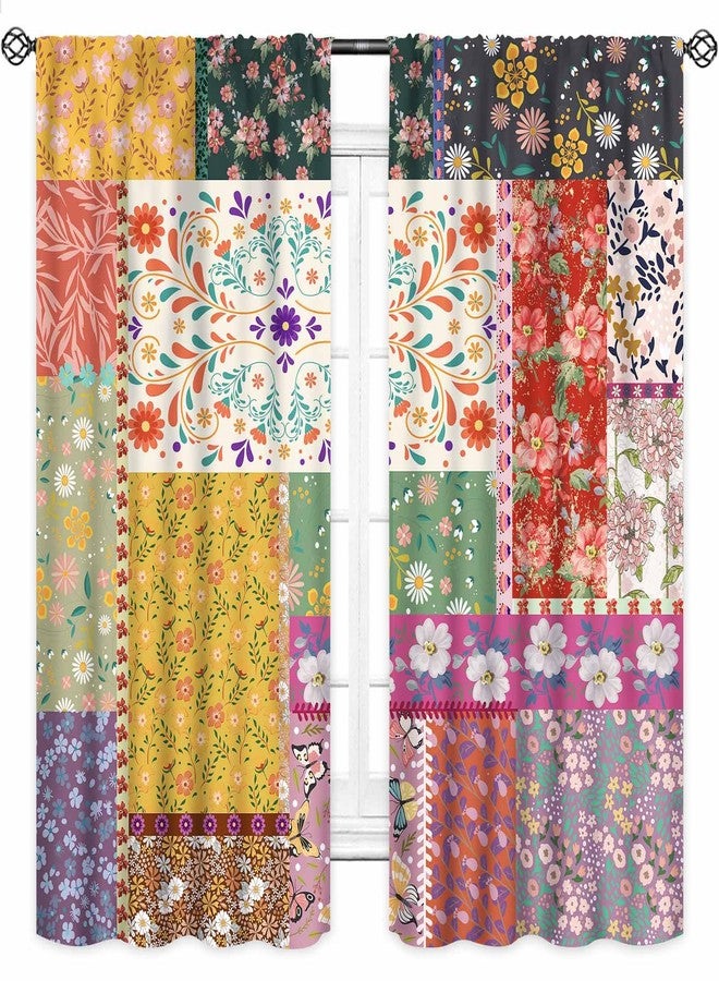 ستائر Lnepty Boho Patchwork، ستائر ربيعية ملونة بنمط زهور برية، مناسبة لغرف النوم والمعيشة والمطابخ، مقاس 21 بوصة عرض × 45 بوصة طول، طقم من لوحتين - Image 3